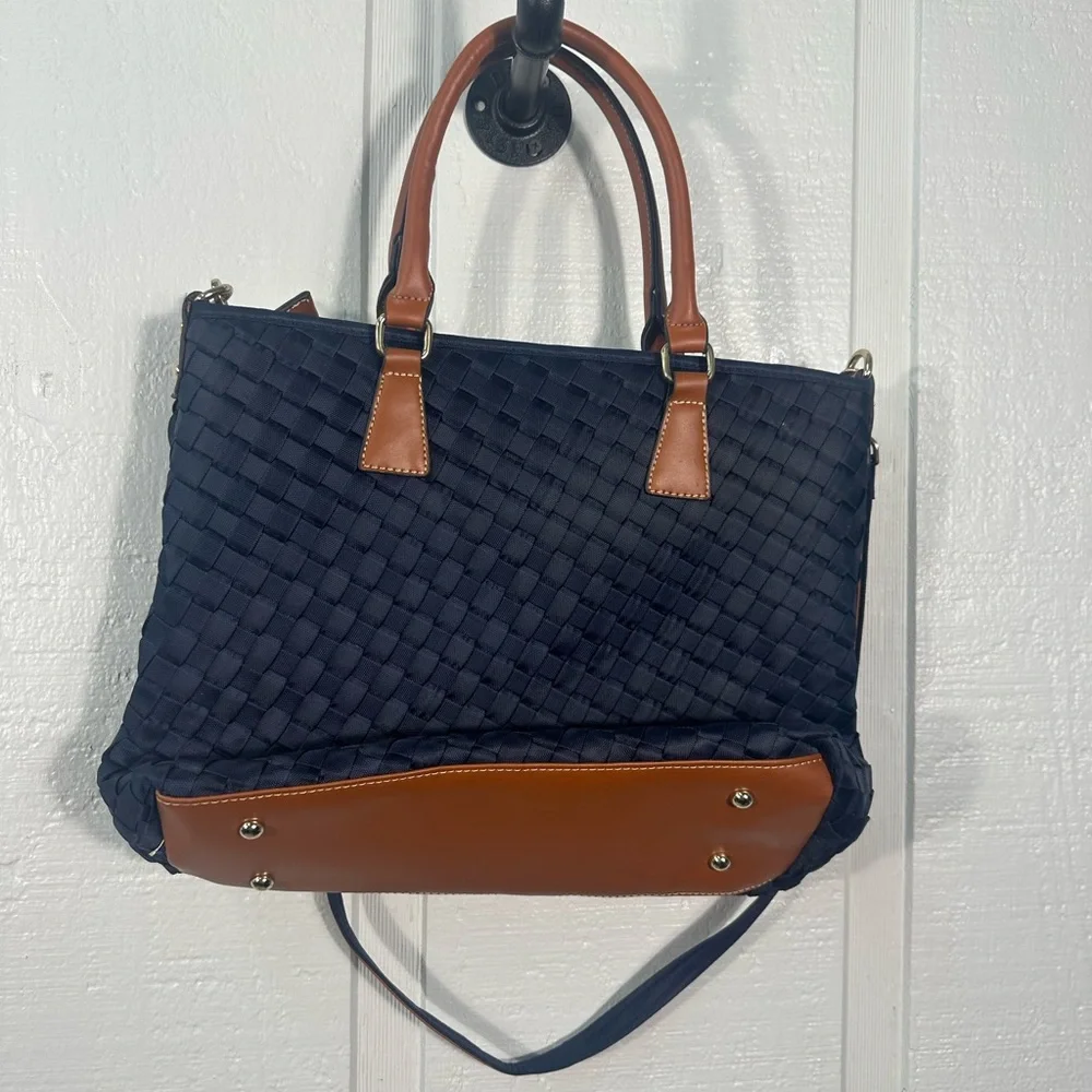 Leda Navy and Brown Purse with Shoulder and Hand Straps NWT - Picture 6 of 8